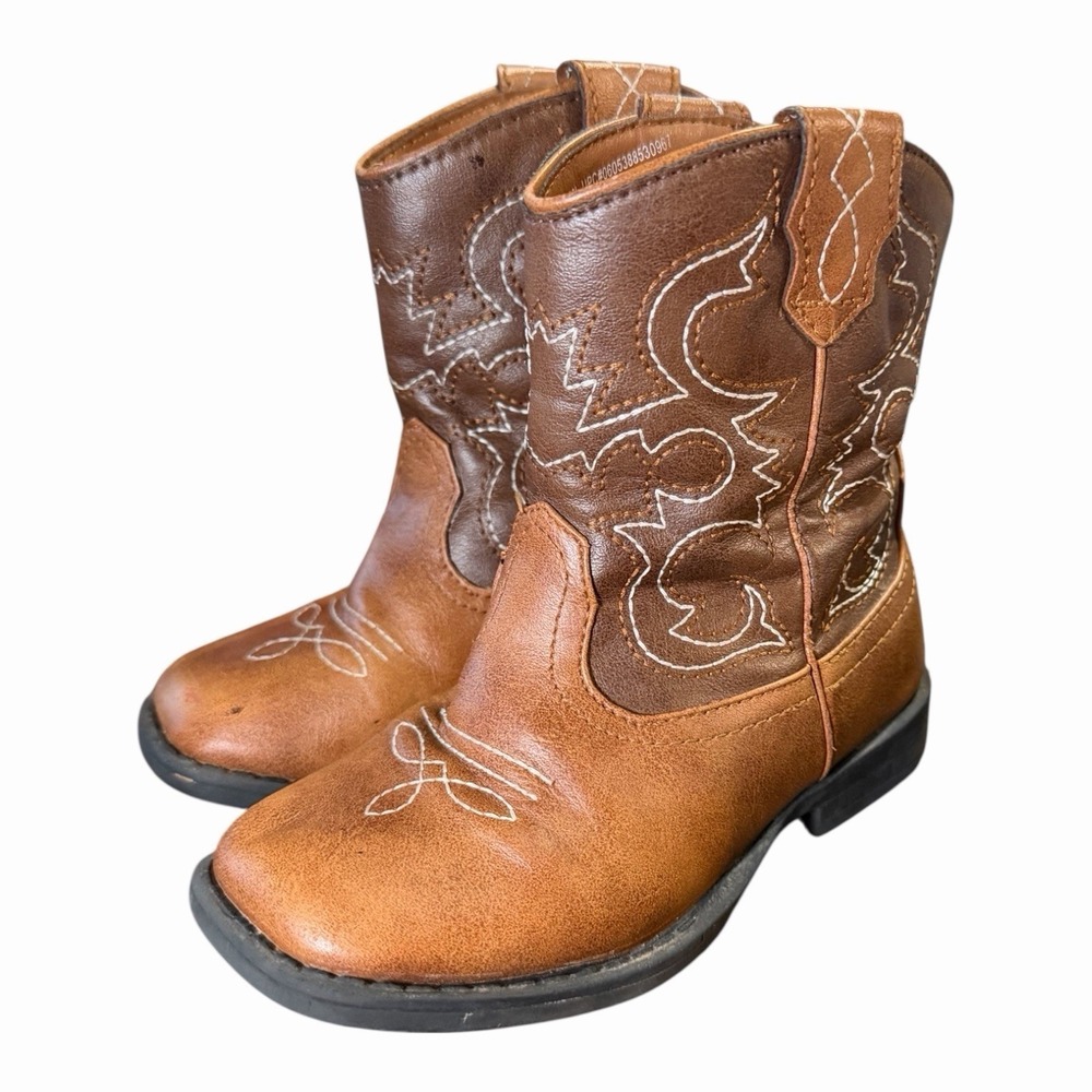 Wonder Nation Boots Children 9 Western Cowboy Brown Faux Leather Pull On Casual - Picture 2 of 8